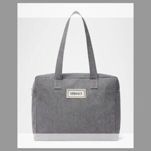 Versace NWT Vintage Logo-Patch Diaper Bag (ORIG.$985) w/tax (Grey)